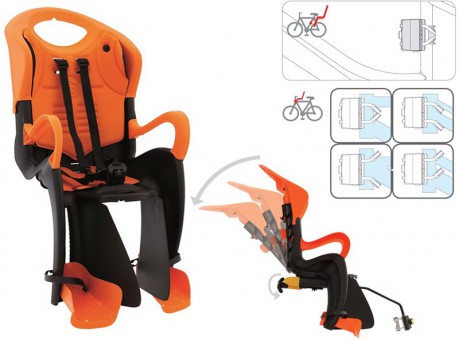 Детское велокресло заднее BELLELLI Tiger Relax чёрно-оранжевое