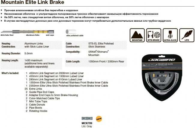Комплект тросов тормоза с оплёткой MCK709 MOUNTAIN ELite LINK BRAKE KIT цвет серый (лимитированная версия) MCK709