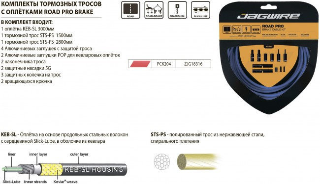 Комплект тормозных тросов JAGWIRE Road Pro Brake kit red