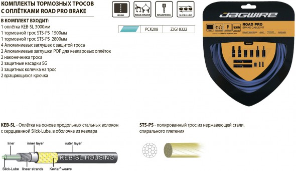 Комплект тормозных тросов JAGWIRE Road Pro Brake kit Bianchi Celeste